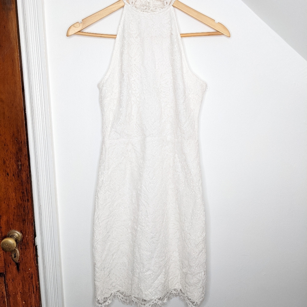 BB Dakota White High Neck Lace Mini Dress